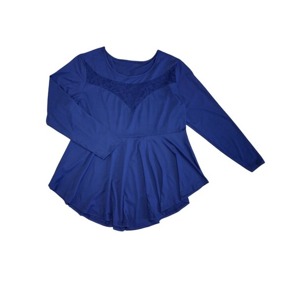 Elegant blue long-sleeved tunic blouse with lace detail and flared hem size 2XL - Picture 3 of 6